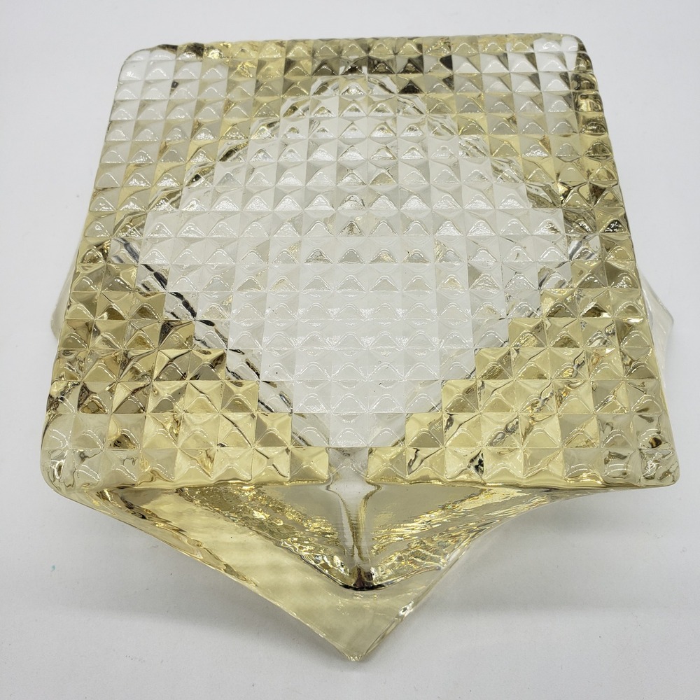 VTG Twisted Square Amber Yellow Glass Ashtray Heavy Waffle Base MCM L.E. Smith‎ - Picture 8 of 16